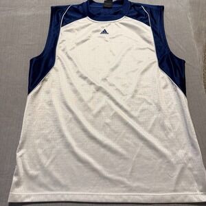 Adidas Sleeveless Mesh Basketball Jersey Tank Top White Blue Men's XL
